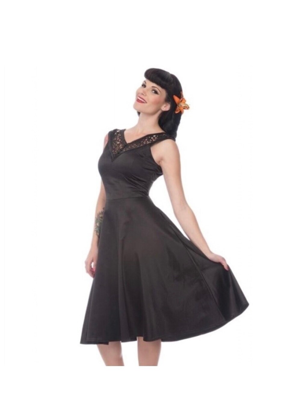 VooDoo Vixen Black Satin Swing Dress